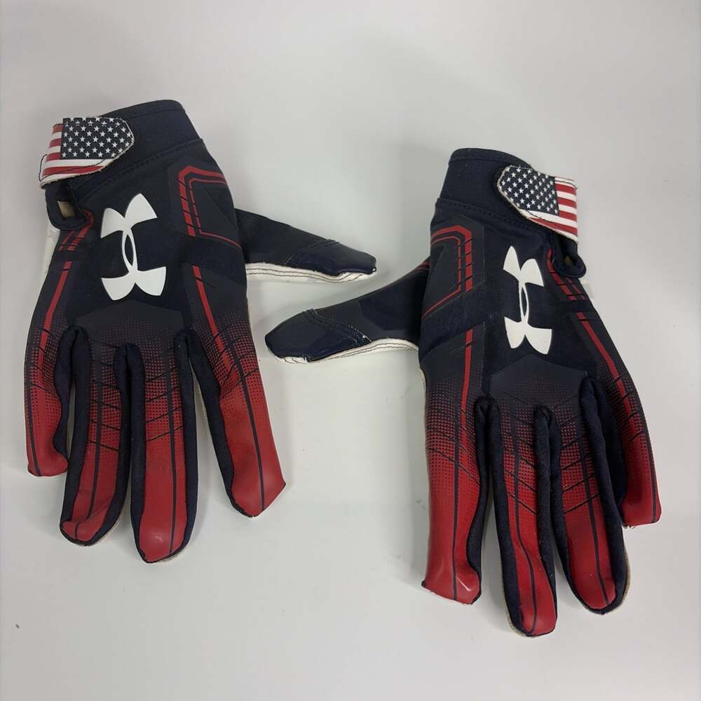 Underarmour Boys F6 LE Football Gloves Youth Large Red, White, Blue
